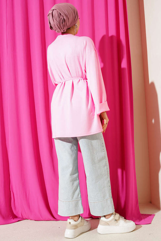 Loyşa Side-Slit Belted Tunic Pink