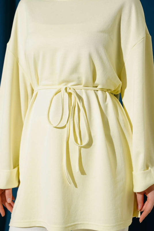 Loyşa Yan Yırtmaçlı Kuşaklı Tunik Sarı