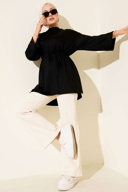 Loyşa Yan Yırtmaçlı Kuşaklı Tunik Siyah