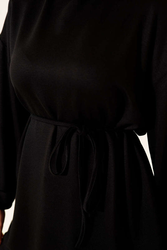 Loyşa Side Slit Tunic with Belt Black