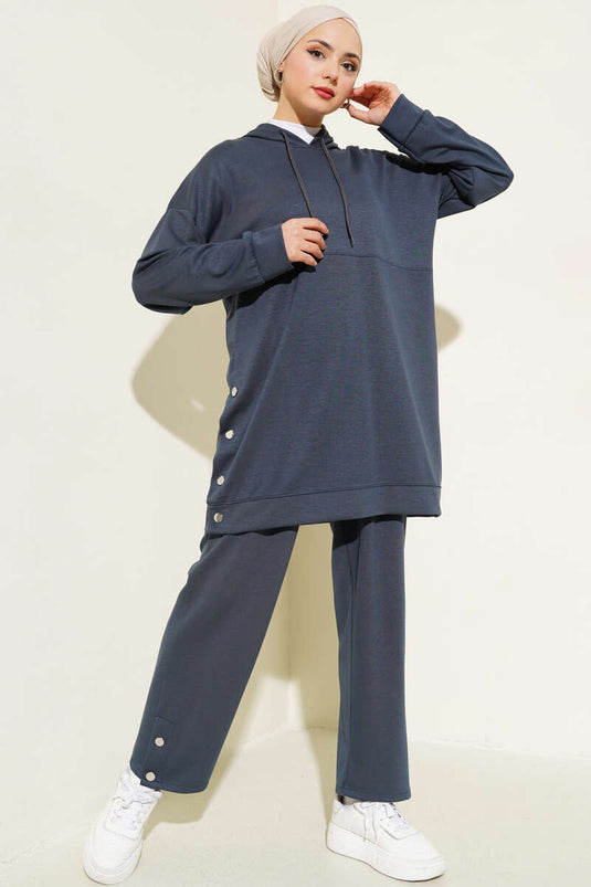 Snap Button Side Panels Two-Piece Set Charcoal