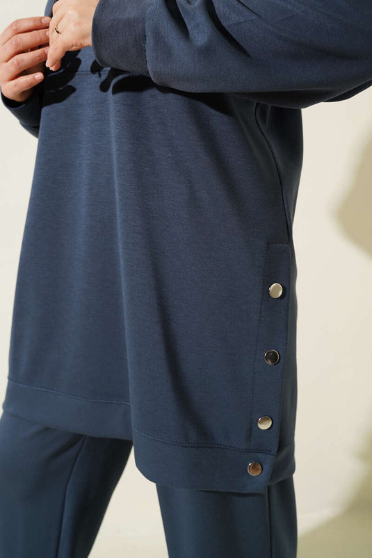 Snap Button Side Panels Two-Piece Set Charcoal