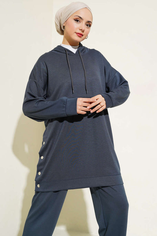 Snap Button Side Panels Two-Piece Set Charcoal