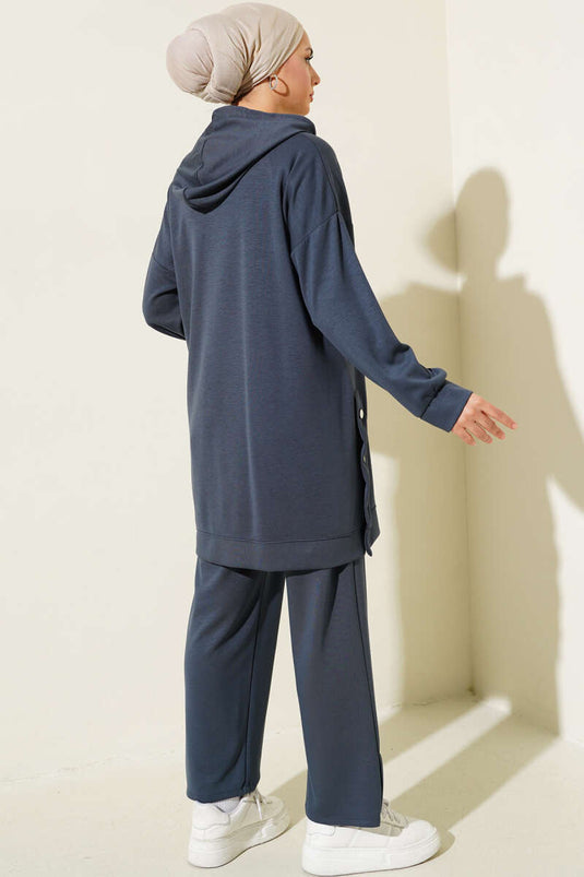 Snap Button Side Panels Two-Piece Set Charcoal