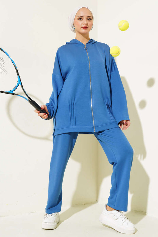 بدلة Loyşa كارديجان مزدوجة مع أزرار على الجانبين باللون النيلي