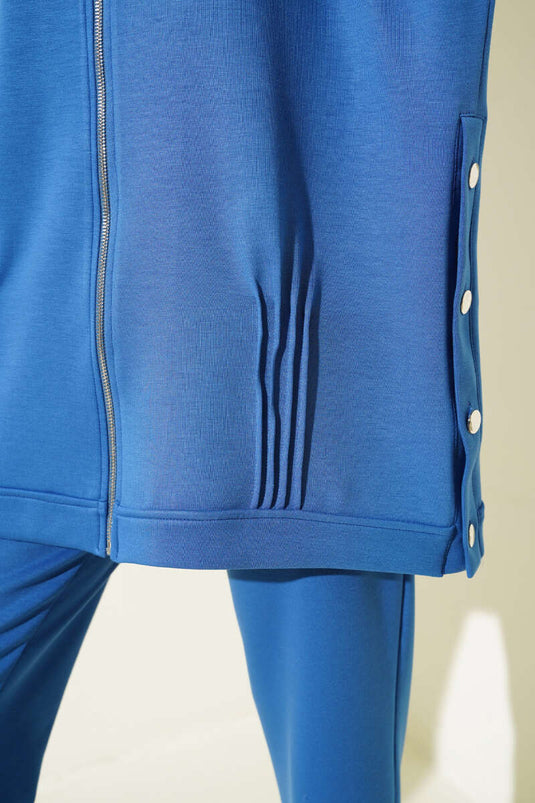 Indigo Two-Piece Set with Buttoned Cardigan on the Sides