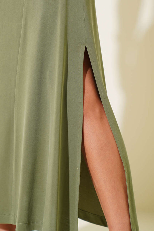 Loisha Side Slit Dress, Khaki