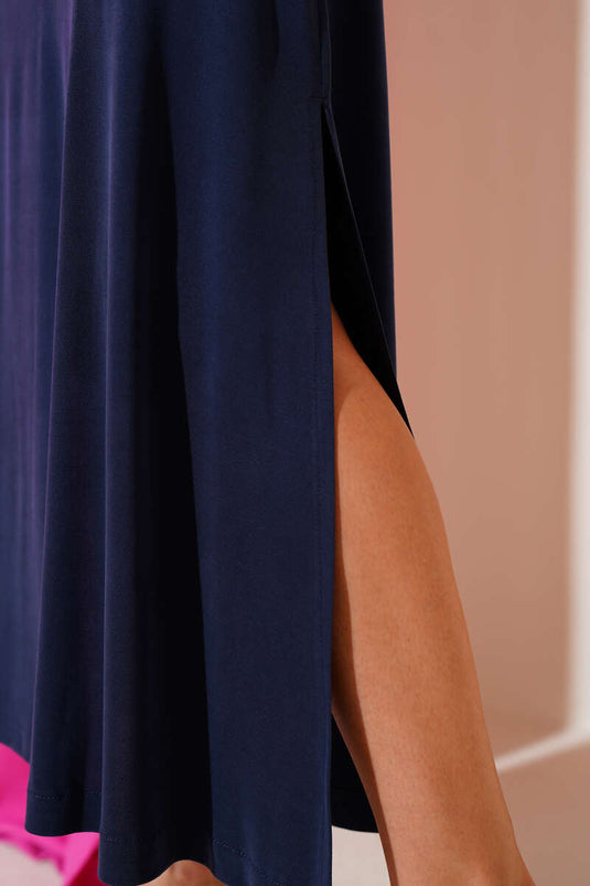 Loisha Side Slit Dress Navy Blue