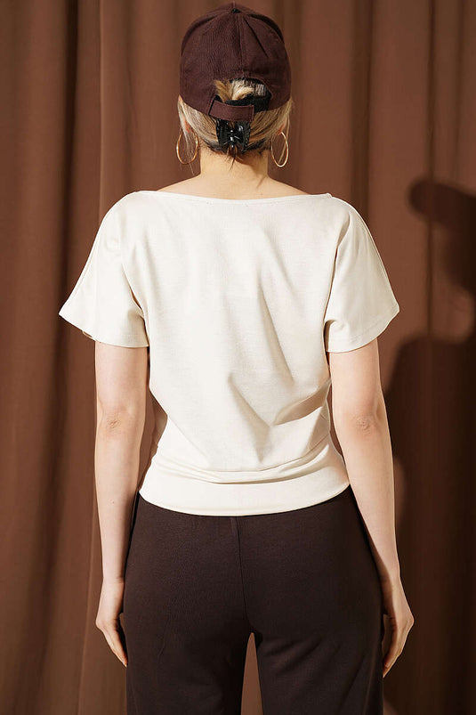 Blouse Loyşa à manches chauve-souris beige
