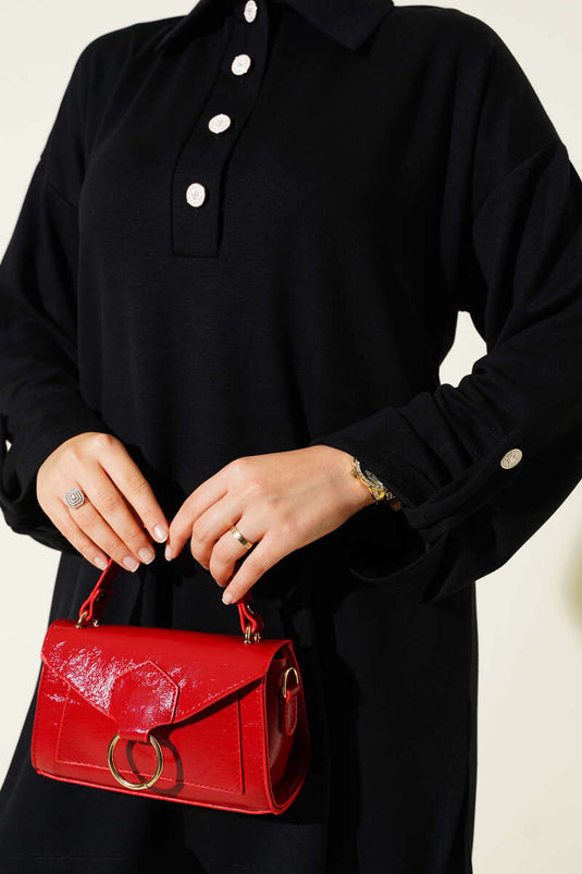 Loyşa Yarım Düğmeli Tunik İkili Takım Siyah