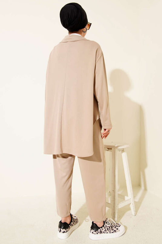 Loyşa Yarım Fermuar Detaylı İkili Takım Bej