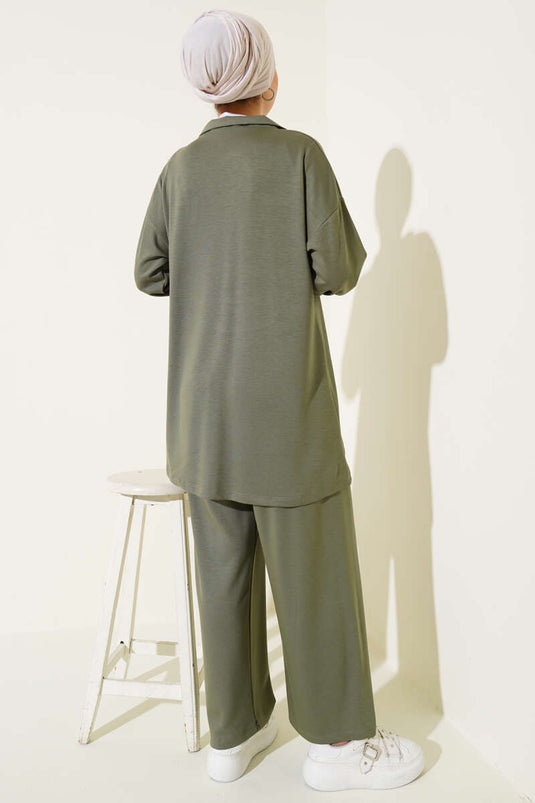 Loyşa Yarım Fermuarlı Taşlı İkili Takım Çağla Yeşili