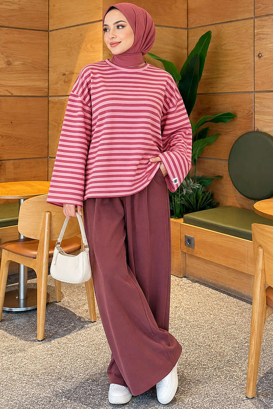 Loyşa Gestreiftes Tunika In Rose Beige