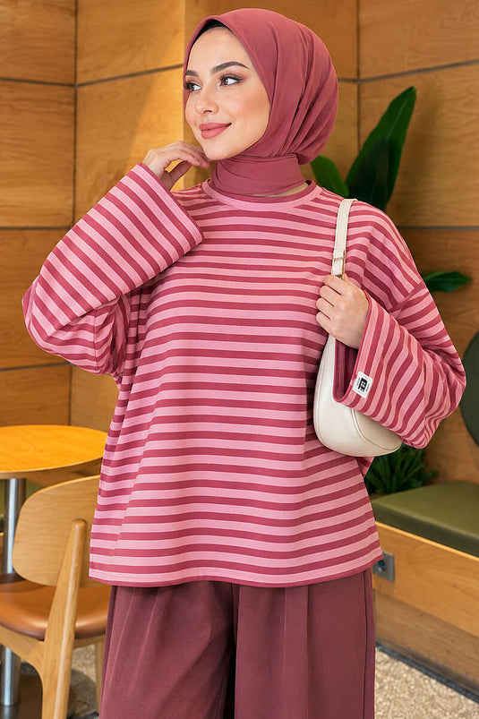Loyşa Gestreiftes Tunika In Rose Beige