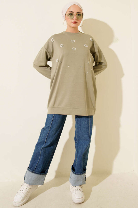 Loyşa Round Pearl Tunic, Almond Green