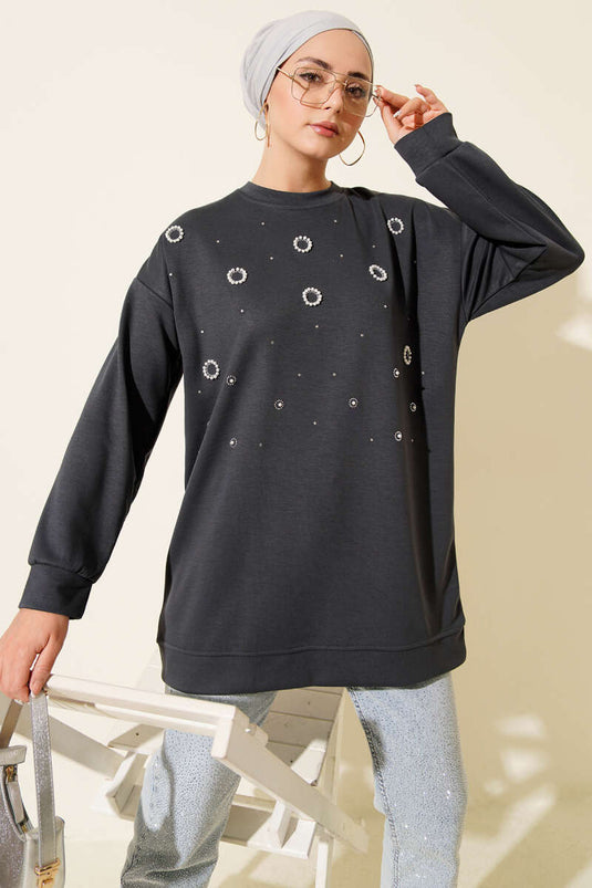 Loyşa Yuvarlak İncili Tunik Füme