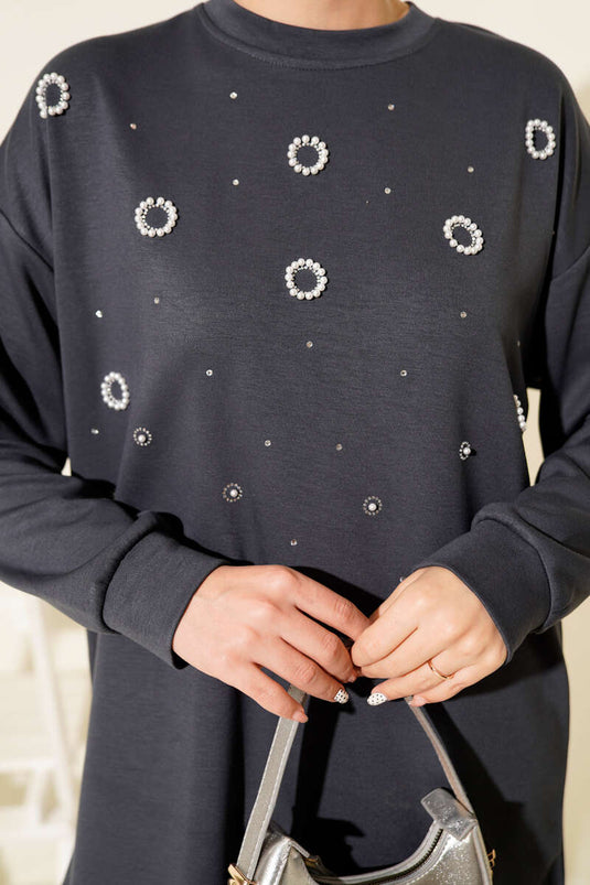 Loyşa Yuvarlak İncili Tunik Füme