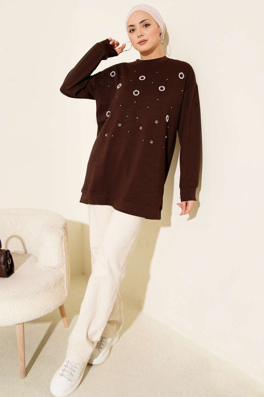Loyşa Round Pearl Tunic Brown