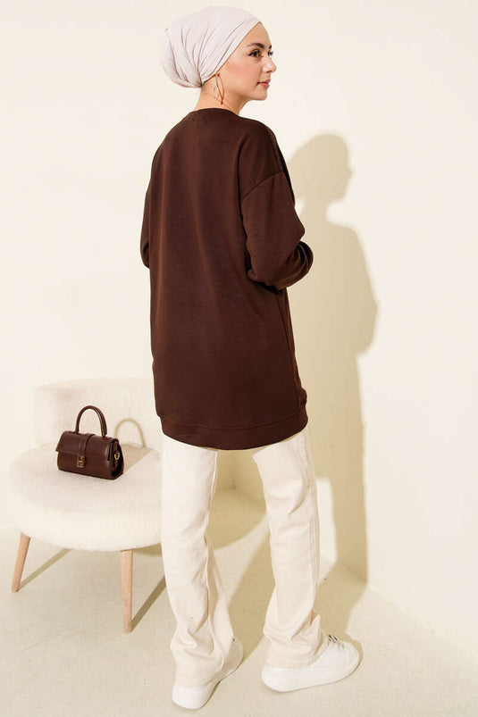 Loyşa Round Pearl Tunic Brown