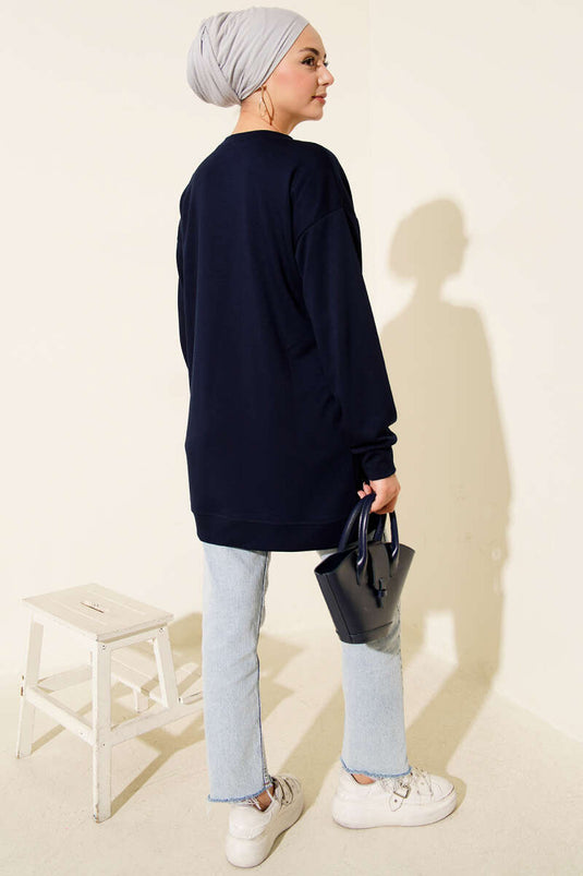 Loyşa Round Pearl Tunic Navy Blue