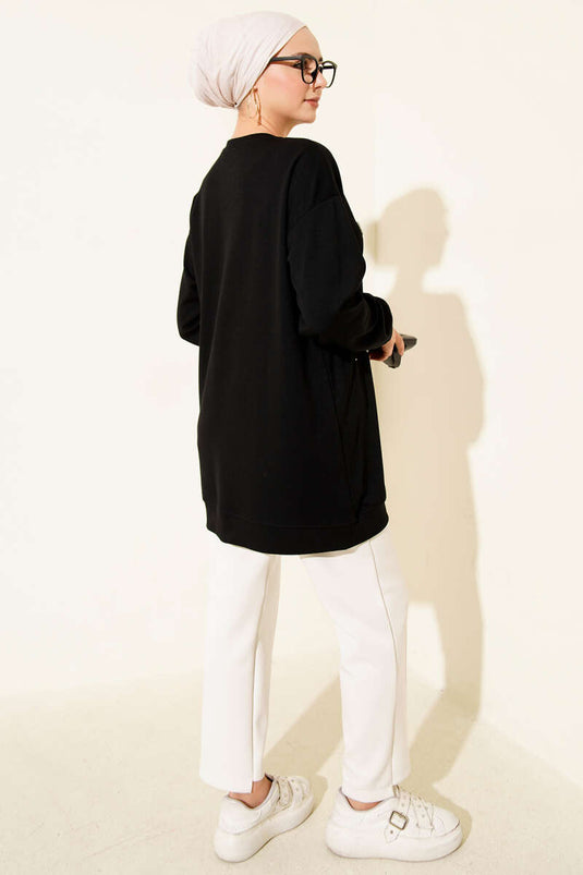 Loyşa Yuvarlak İncili Tunik Siyah