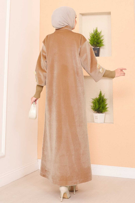 Manteau camel de luxe en angora à boutons dorés