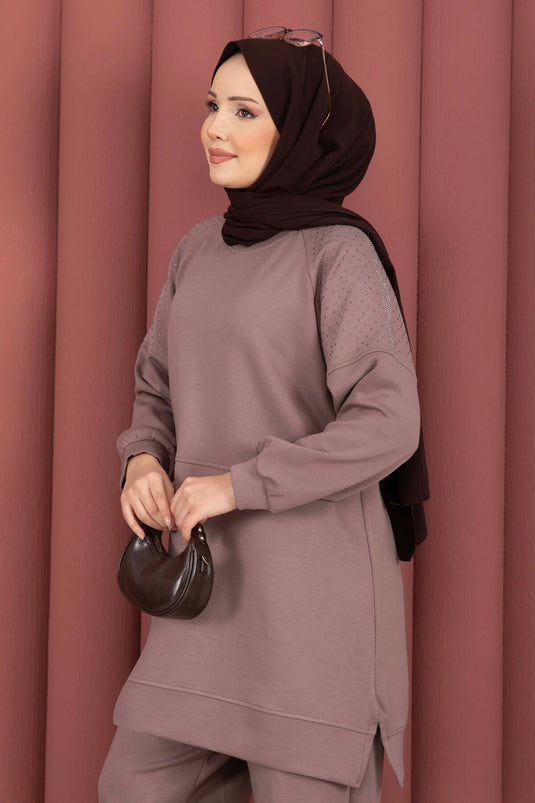 Luna Stone Detailed Oysho Two-Piece Set Mink