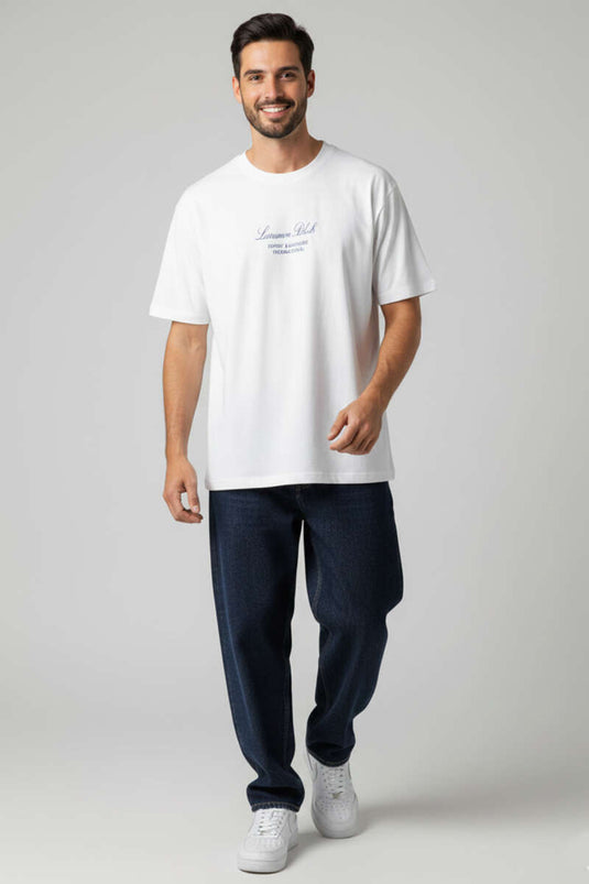 T-shirt da uomo Lunuon con stampa bianca