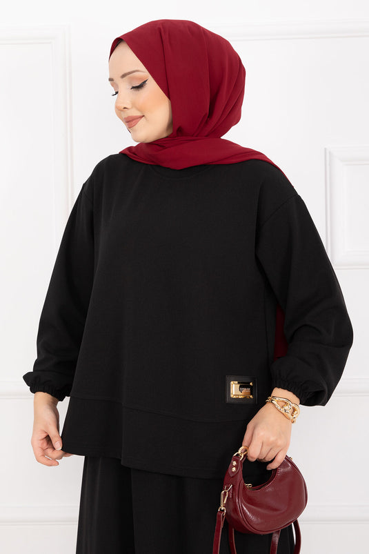 Luvia Gold Embellished Skirt Hijab Set, Black
