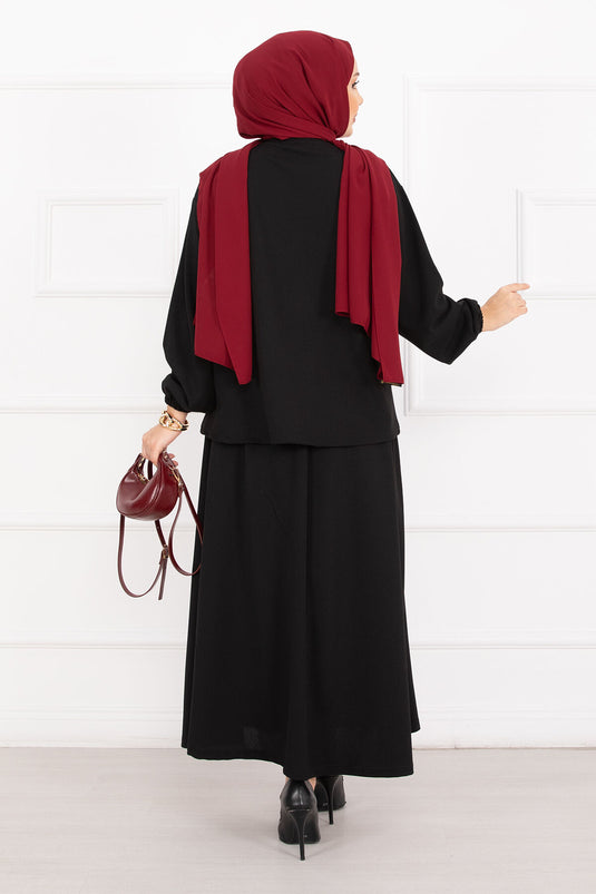 Ensemble jupe et hijab Luvia orné de détails dorés, noir