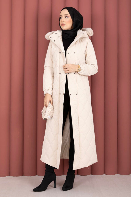 Luxe Kemerli Kürk Kapüşonlu Nova Kaban Taş