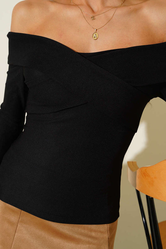 Madonna Cross Neck Blouse Black