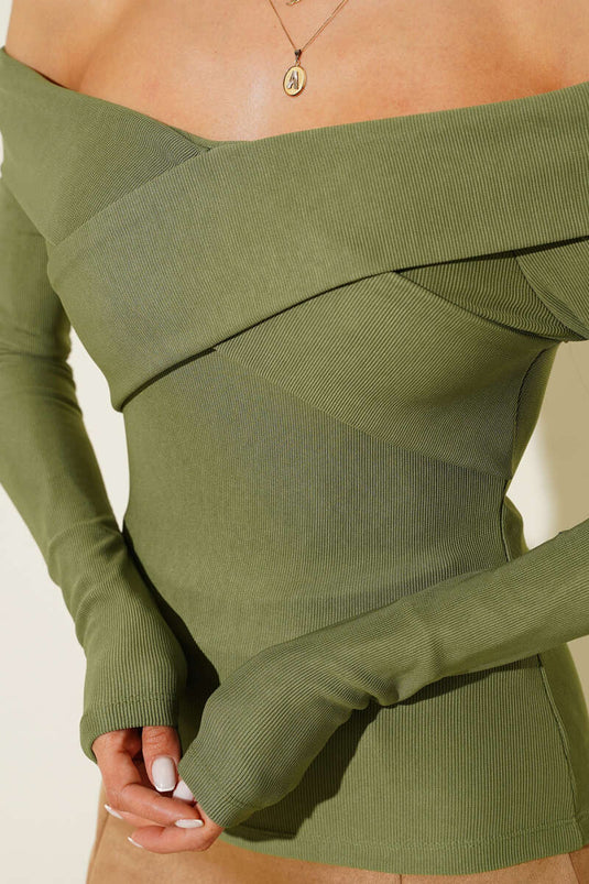 Madonna Cross Neck Blouse Green