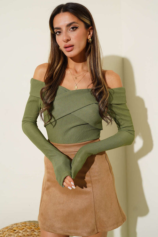 Madonna Cross Neck Blouse Green