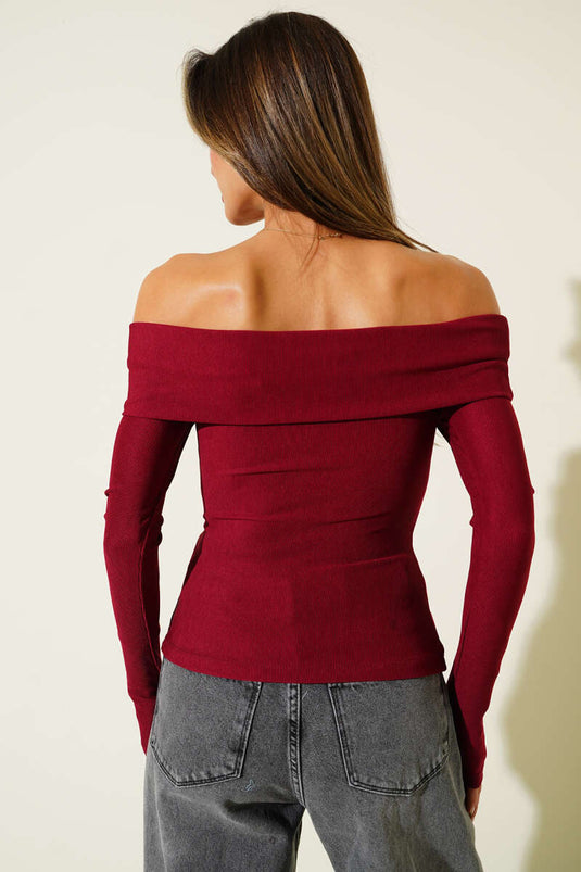 Madonna Collar Button-Down Blouse Burgundy