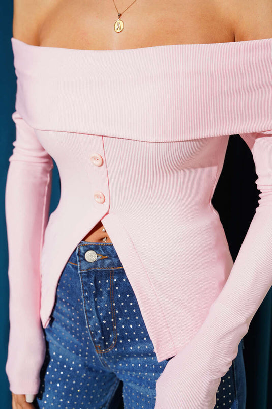 Blouse met Madonna-kraag en knoopsluiting, roze