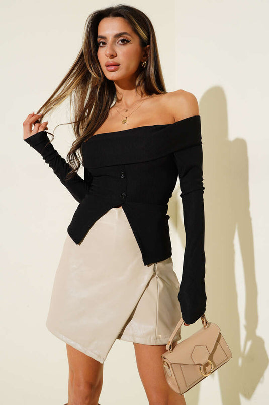 Madonna Collar Button-Down Blouse Black