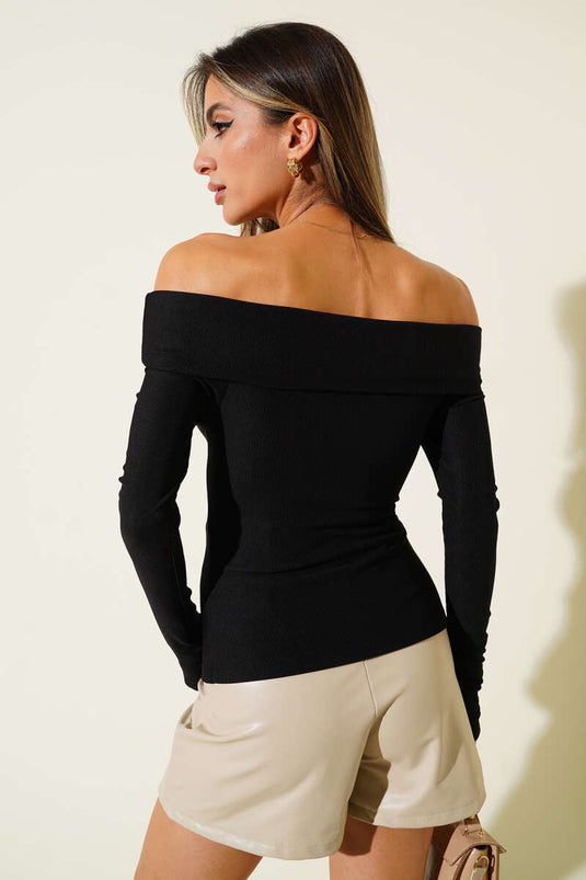 Madonna Collar Button-Down Blouse Black