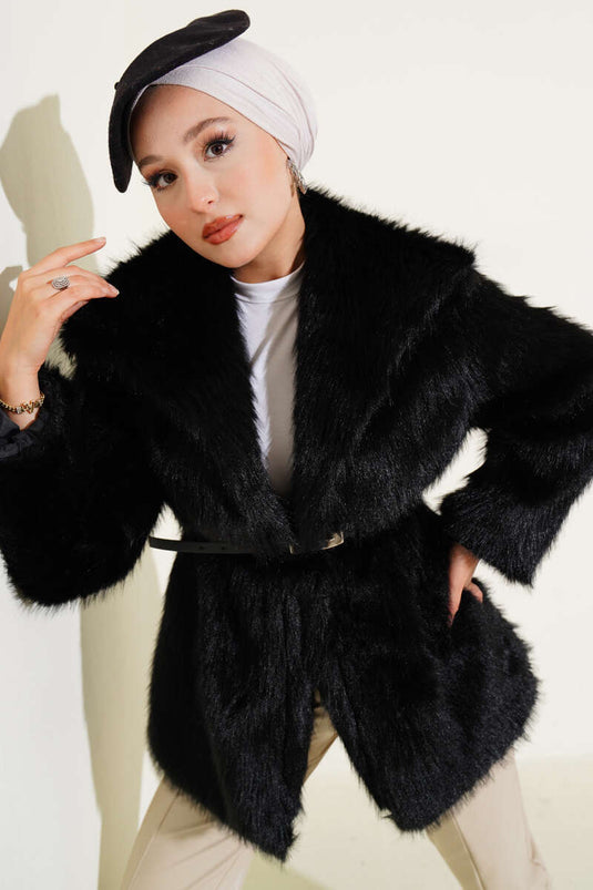 Madonna kraag bontjas zwart