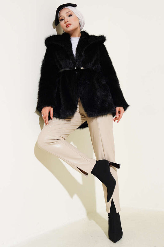 Madonna kraag bontjas zwart