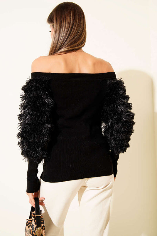 Madonna Collar Bearded Blouse Black