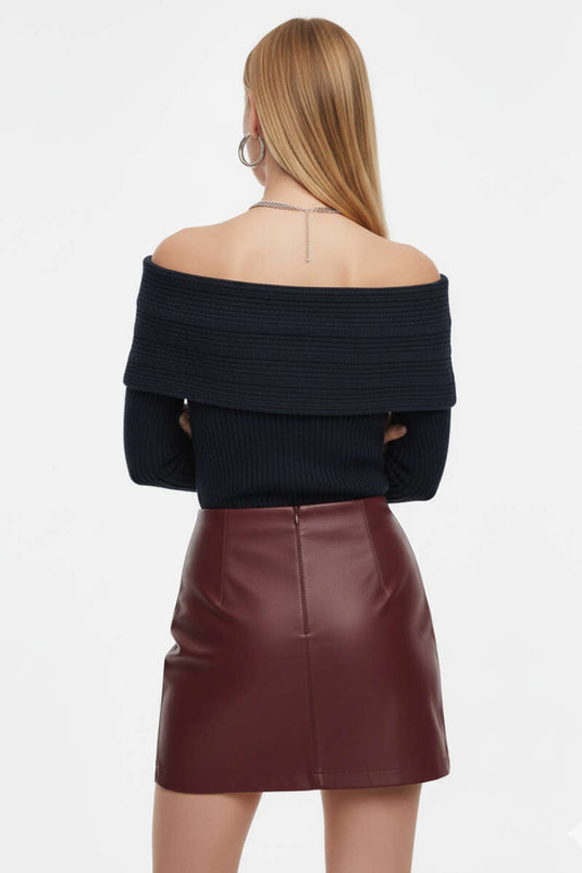 Madonna Collar Knit Sweater Navy Blue