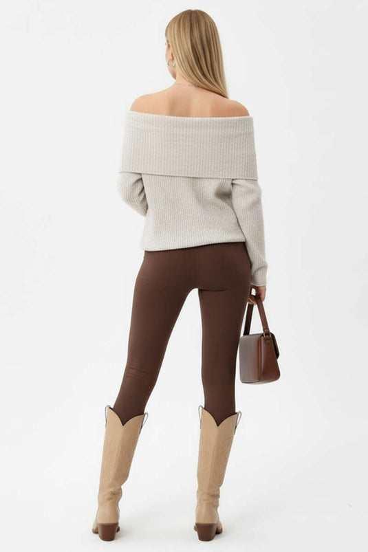 Madonna Collar Knit Sweater Stone