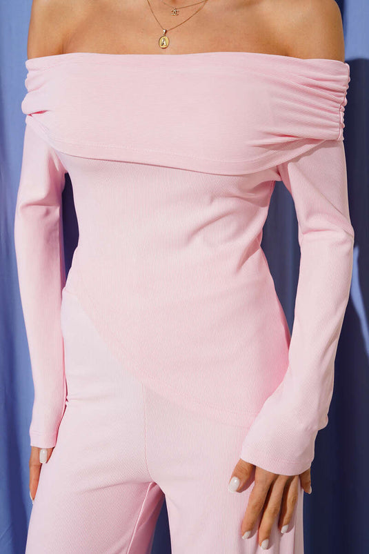 Madonna Yaka Uzun Kollu İkili Takım Pembe