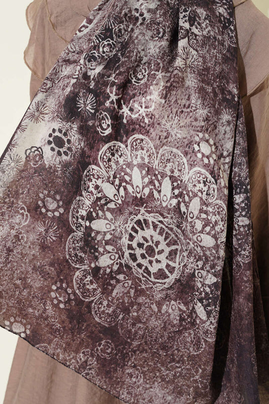 Mandala Desen Bambu Kraş Şal Kahve