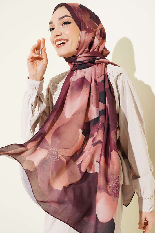 Manolya Desenli Şal Bordo
