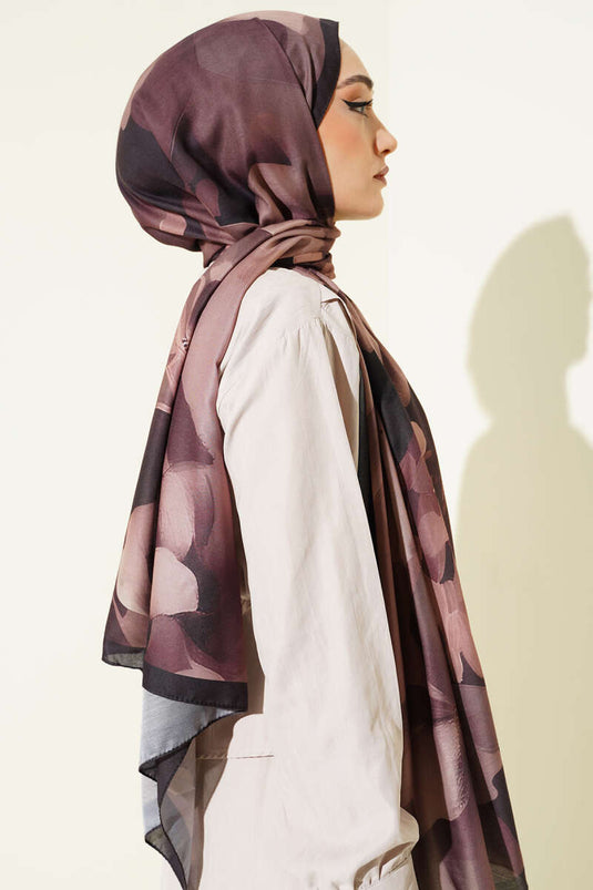 Manolya Desenli Şal Siyah Latte