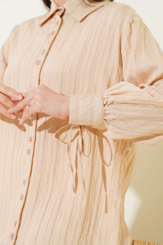 Manşet Bağcıklı Tunik Bej