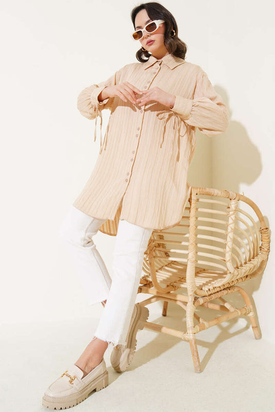 Manşet Bağcıklı Tunik Bej