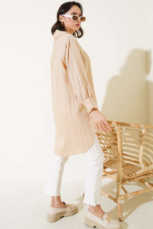 Manşet Bağcıklı Tunik Bej